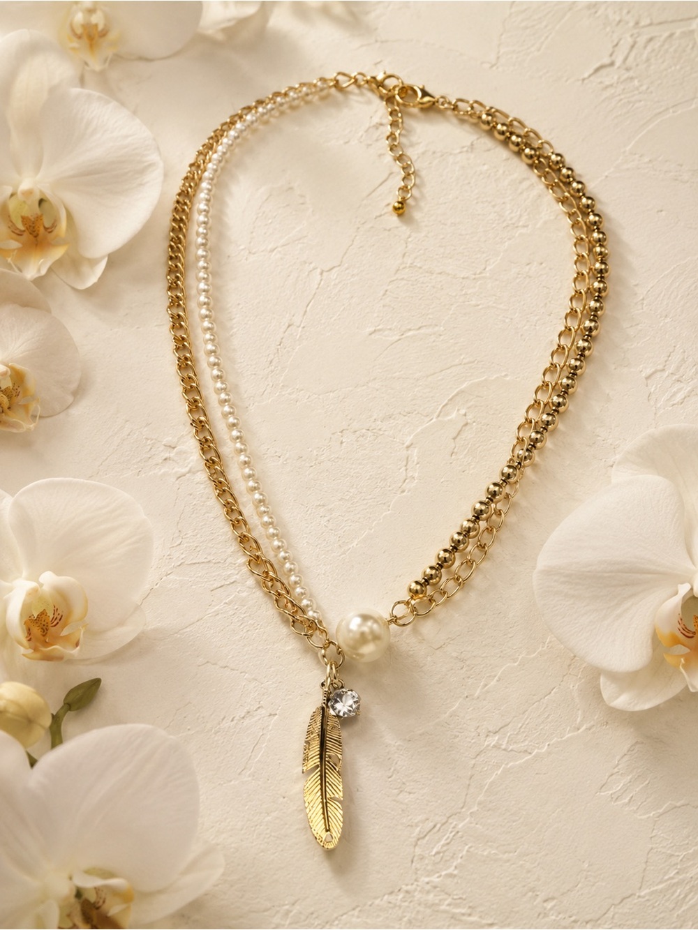 🆕❤️SPECIAL PRICE! Gold Pearl Feather Layered Necklace